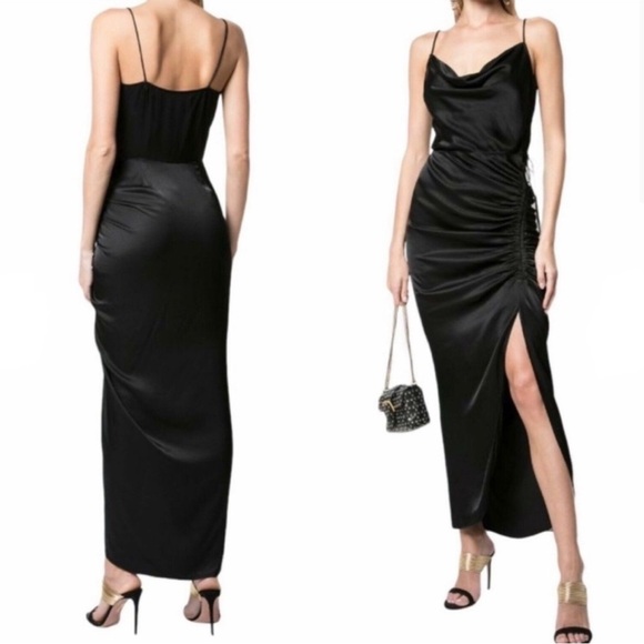 VERONICA BEARD Natasha Satin Draped Dress Black - Picture 2 of 4